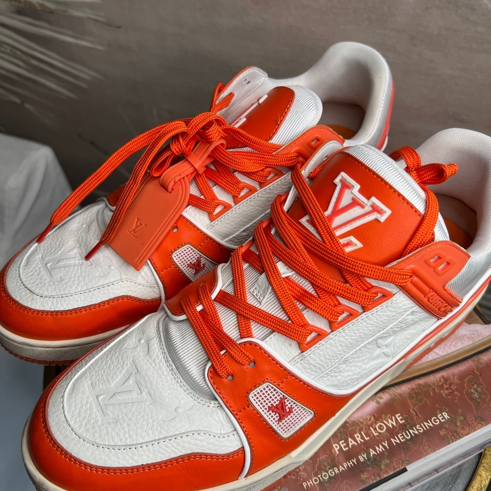 Louis Vuitton Men's Vibrant Orange and White Sneakers